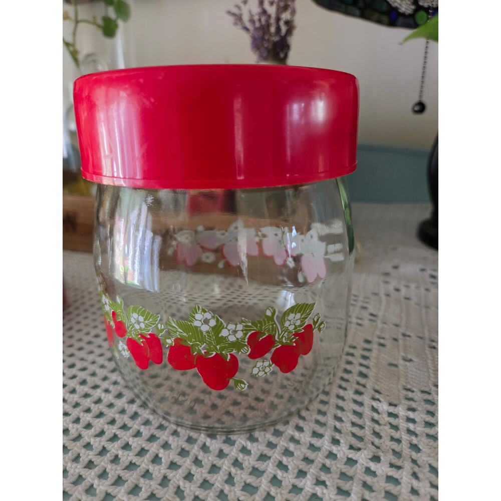 Vintage Carlton Glass Strawberry Canister Jar – 5” Kitchen Storage Decor - Picture 2 of 4